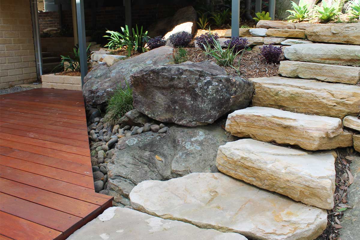 Blaxland Landscaping Sandstone Stairs Natural Rock Garden