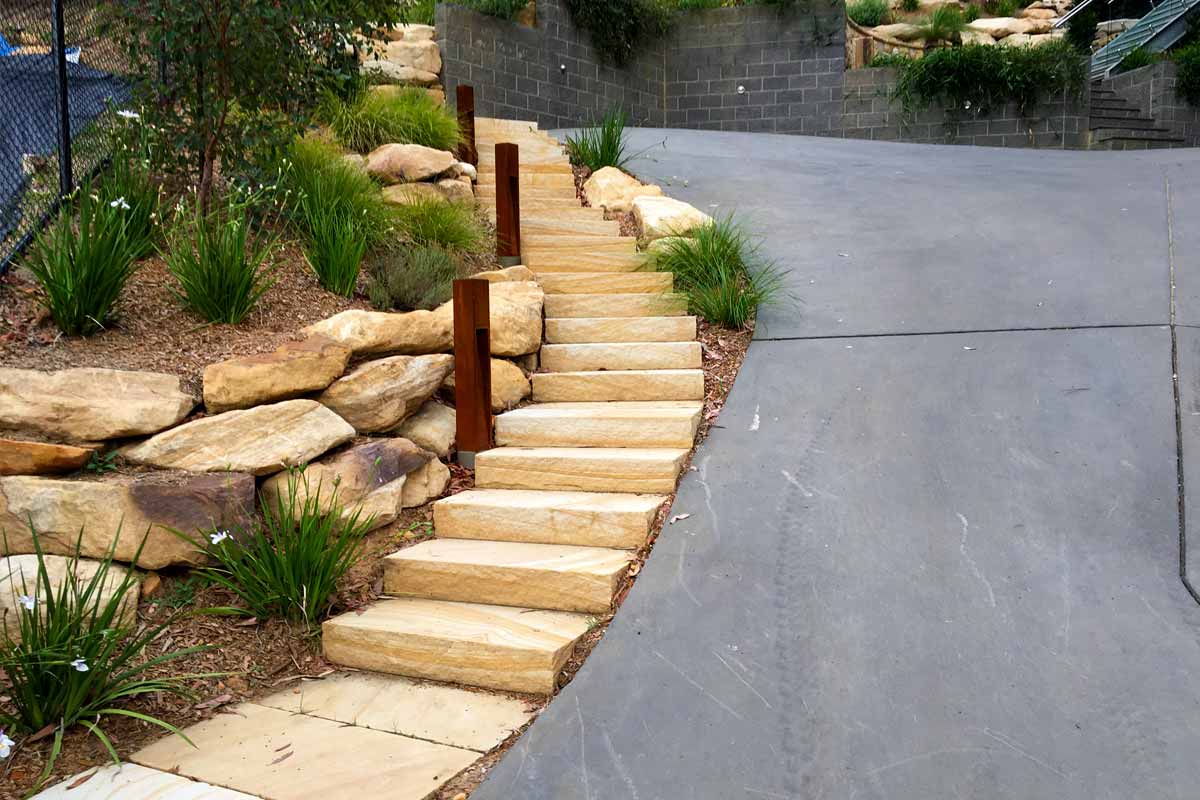 Landscaping Stairs Sandstone Driveway