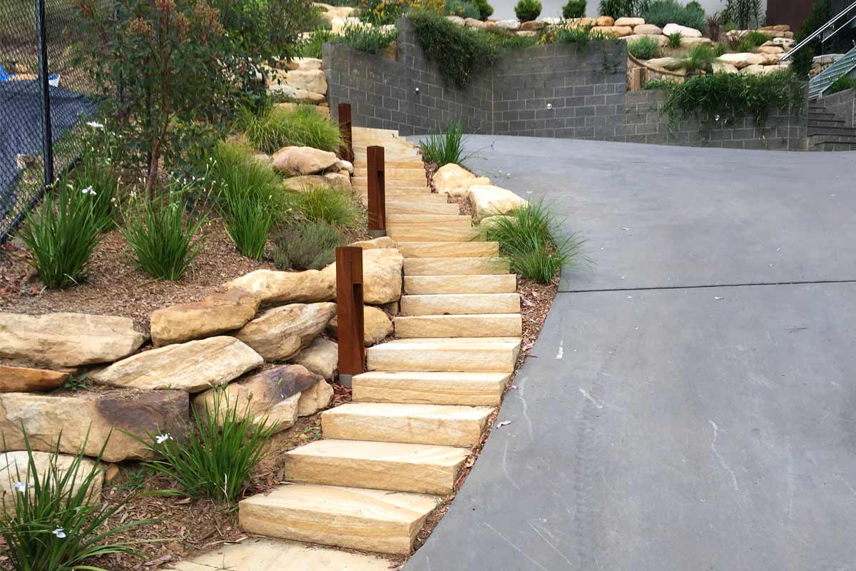 Emu Heights Sandstone Stairs next to Steep Driveway
