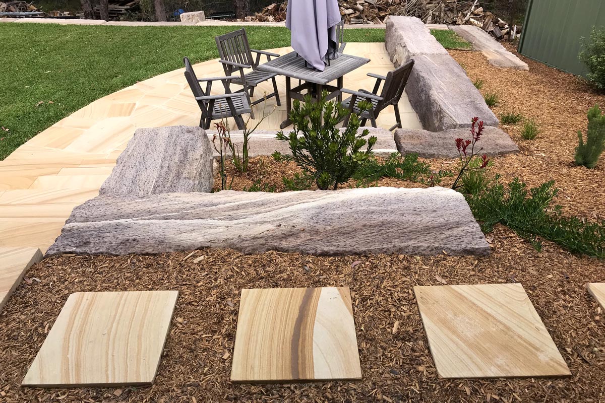 Valley Heights Landscaping Entertainment Area with Sandstone Flagging Pathway